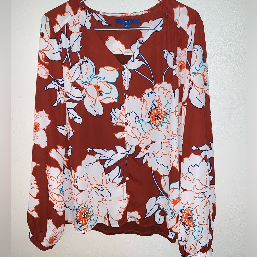 Rust Floral Buttoned Blouse